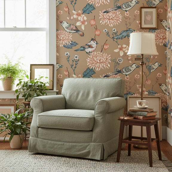 Vintage Peel And Stick Bird & Floral Wallpaper – 17.3"x118" Thickened Vinyl, Removable & Waterproof, Ideal For Bedroom, Bathroom, Or Accent Wall