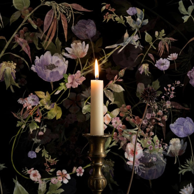 Dark Floral Wallpaper Peel and Stick | Moody Botanical Wall Mural | Black Background Flower | Dark Academia Decor | Removable Wallpaper