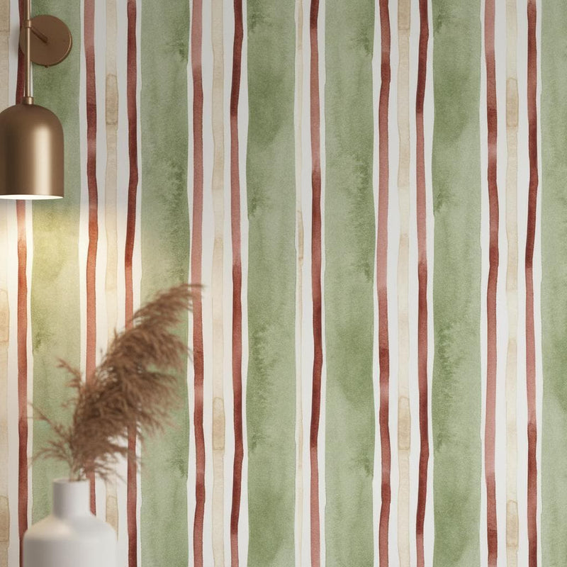 Watercolor Stripe Wallpaper| Sage Green  Stripes | Modern | Peel and Stick