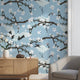 Asian Crane Wallpaper Blue | Japanese Magnolia | Oriental Bird  | Peel and Stick