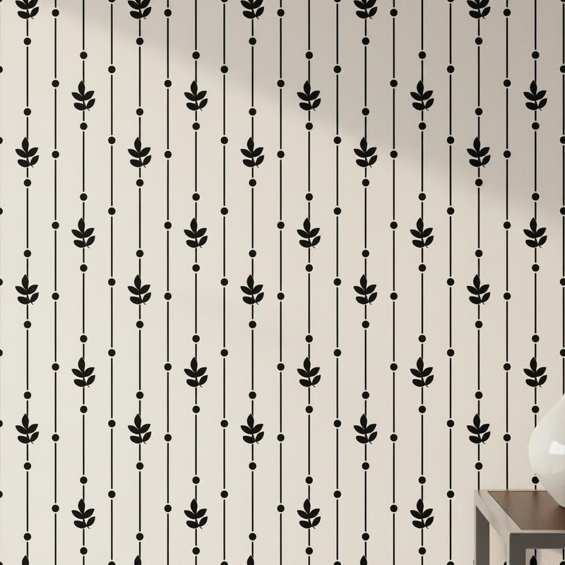 Minimalist Botanical Wallpaper Black White | Modern Leaf Stripe Pattern | Scandinavian Design | Peel and Stick