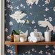 Cherry Blossom Crane Wallpaper | Dark Blue Japanese Wall Mural | Pink Sakura Asian Decor | Peel and Stick Removable Wallpaper