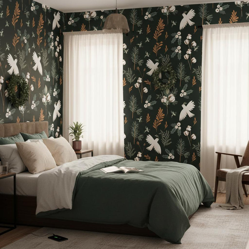 Botanical Wallpaper Moody Garden Decor | Peel and Stick Removable Wallpaper