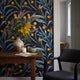 Dark Mimosa Wallpaper | Navy Black Botanical Wall Mural | Gold Yellow Eucalyptus Decor | Peel and Stick Removable Wallpaper