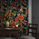 Pomegranate Wallpaper | Dark Navy Botanical Wall Mural | Orange Red Fruit Floral Decor | Peel and Stick Removable Wallpaper