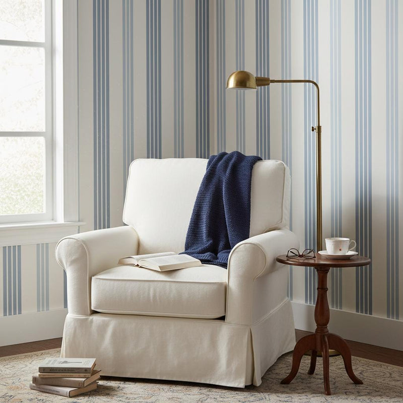 Blue Stripe Wallpaper | Classic Coastal Vertical Stripe Wall Mural | Navy White Preppy Decor | Peel and Stick Removable Wallpaper