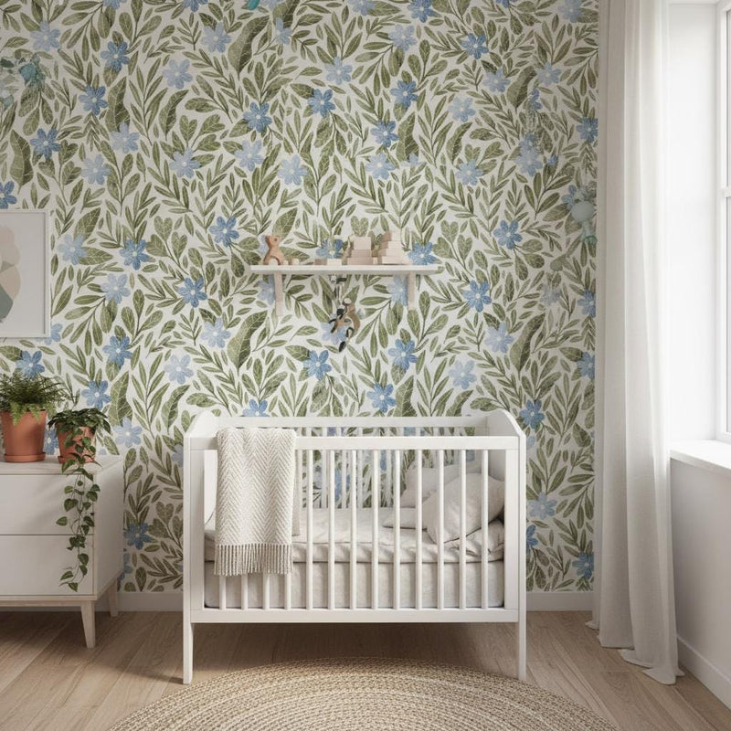 Floral Wallpaper Peel and Stick | Botanical Leaves Wall Mural | Scandinavian Garden | Removable Wallpaper Roll | Bedroom Living Room