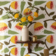 Bold botanical wallpaper | white yellow retro folk flower | living room bedroom bathroom | peel and stick removable wallpaper