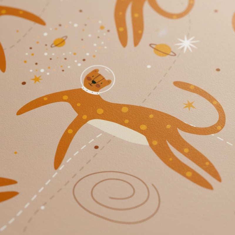 Cosmic leopard wallpaper | boho sand space cheetah astronaut | nursery bedroom playroom | peel and stick removable wallpaper