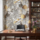 Tropical birds wallpaper | black white gold toucan parrot | living room bedroom office | peel and stick removable wallpaper