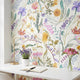 Wildflower watercolor wallpaper peel and stick | botanical garden floral | bedroom living room | removable wall mural