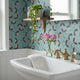 Teal floral wallpaper peel and stick | botanical | Scandi folk art