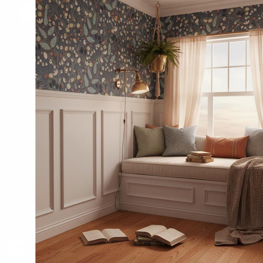 Dark botanical peel and stick wallpaper |  accent wall