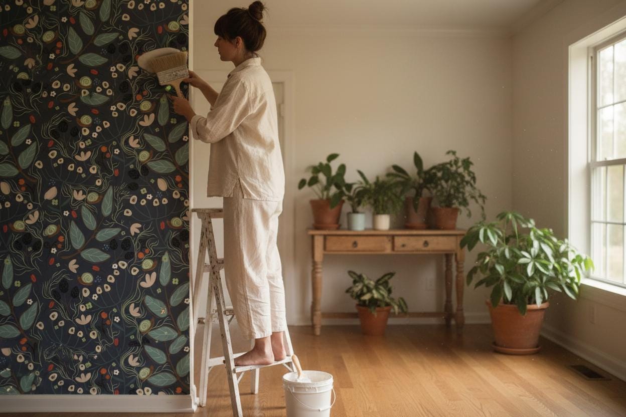 Dark botanical peel and stick wallpaper |  accent wall