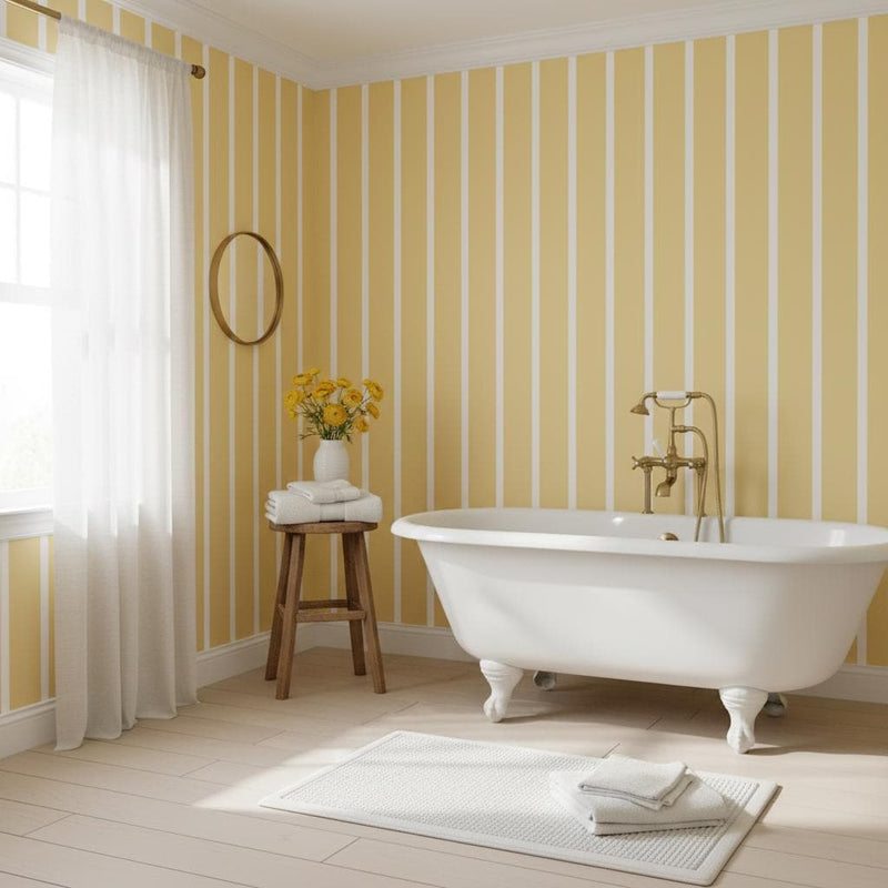 Yellow stripe peel and stick wallpaper | removable vertical stripes wall decor | nursery