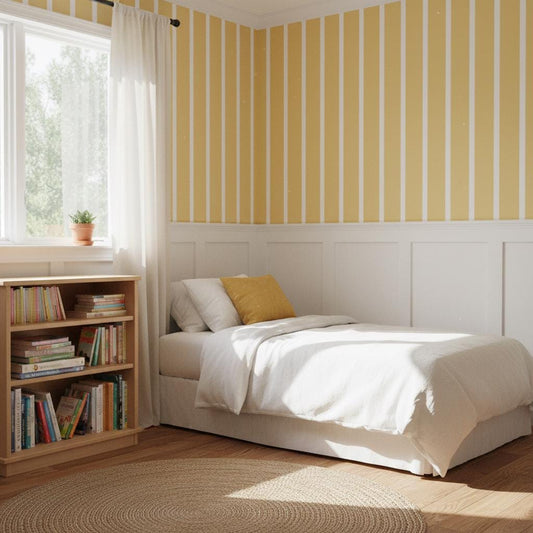 Yellow stripe peel and stick wallpaper | removable vertical stripes wall decor | nursery