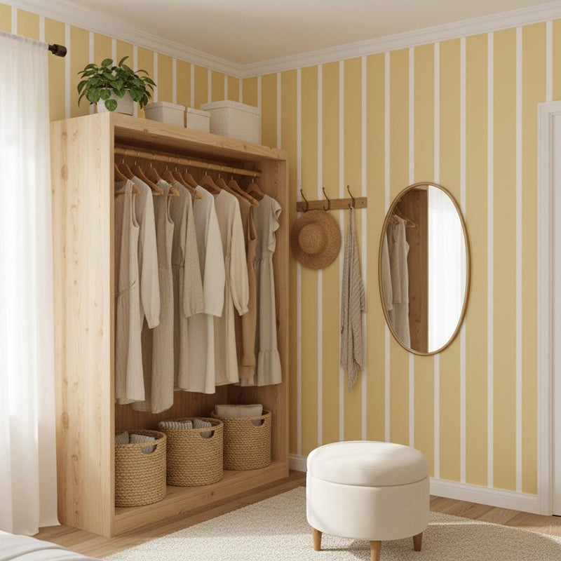 Yellow stripe peel and stick wallpaper | removable vertical stripes wall decor | nursery