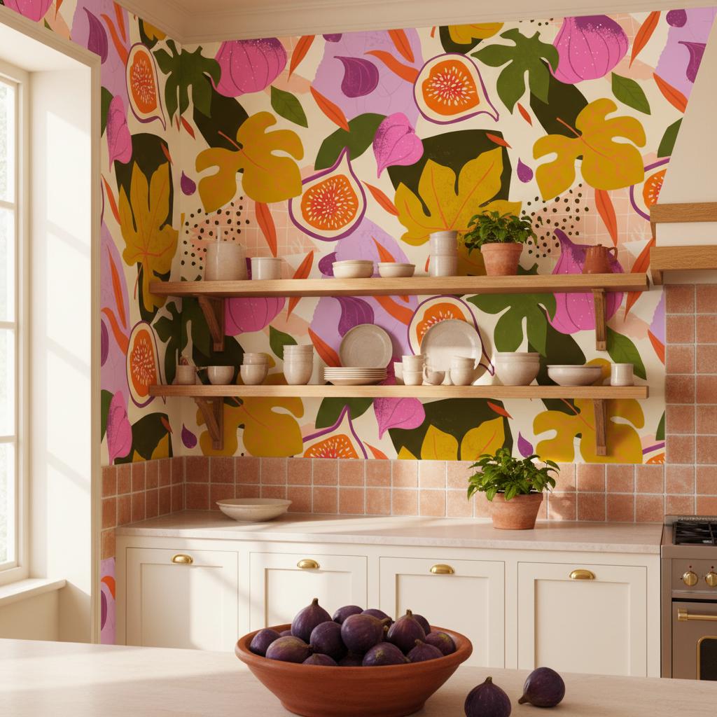 Fancy wallpaper colorful | Mediterranean fruit monstera botanical | peel and stick removable wallpaper