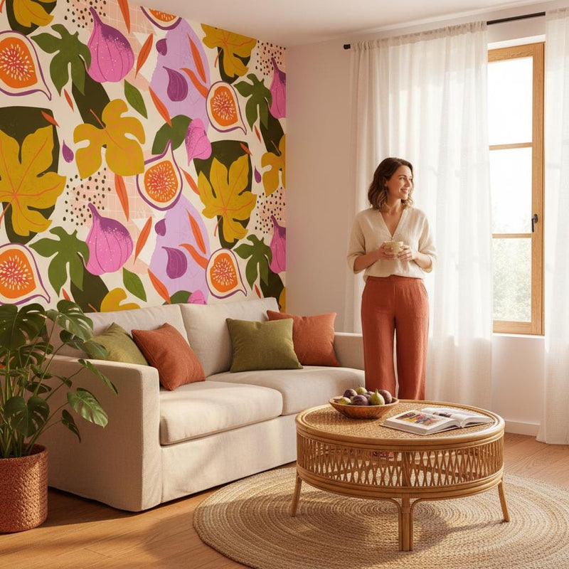 Fancy wallpaper colorful | Mediterranean fruit monstera botanical | peel and stick removable wallpaper