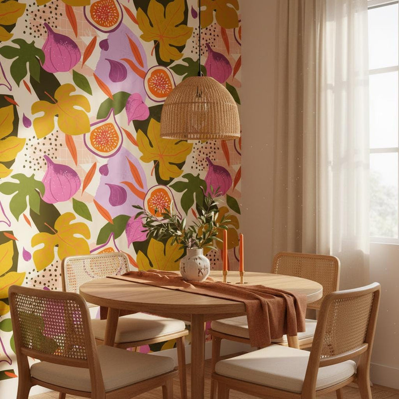 Fancy wallpaper colorful | Mediterranean fruit monstera botanical | peel and stick removable wallpaper