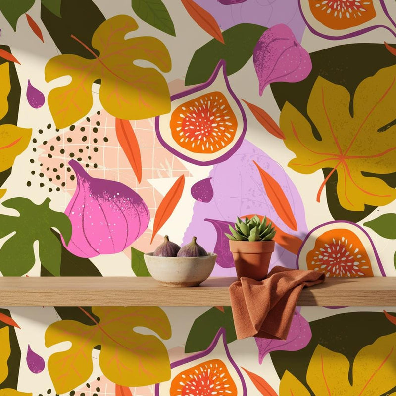 Fancy wallpaper colorful | Mediterranean fruit monstera botanical | peel and stick removable wallpaper