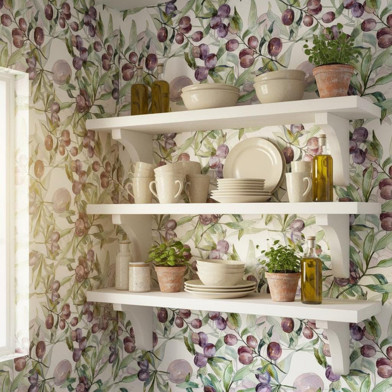 Wallpaper Olive Branch Peel and Stick or Non woven | Botanical Removable Wallpaper