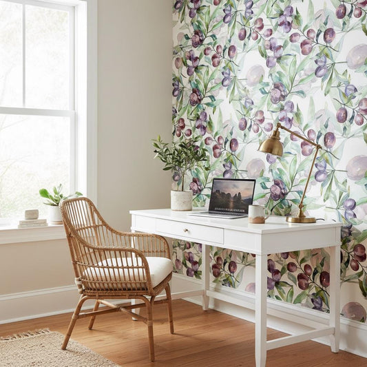 Wallpaper Olive Branch Peel and Stick or Non woven | Botanical Removable Wallpaper