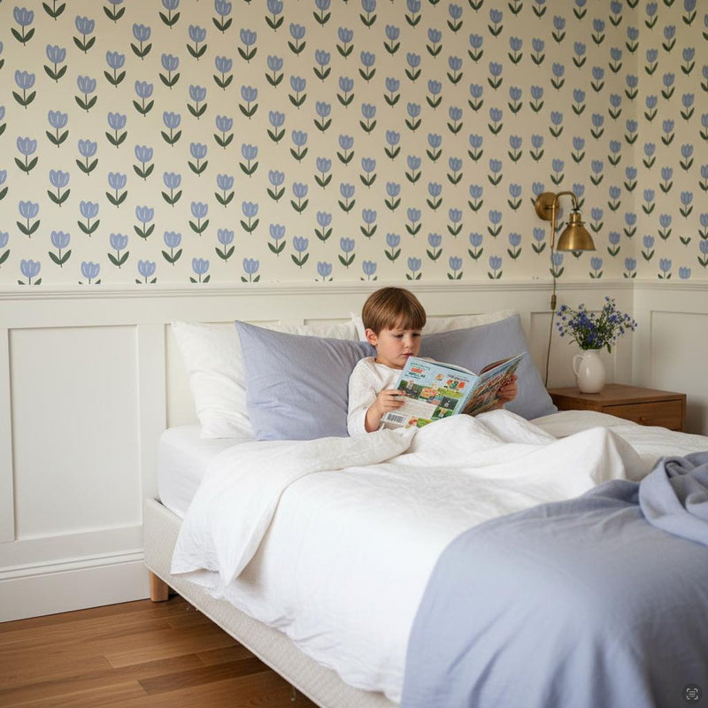 Blue tulip wallpaper peel and stick spring floral