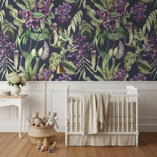 Dark Botanical Peel and Stick Wallpaper Gothic Maximalist Wallpaper