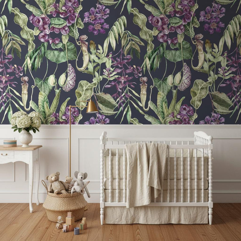 Dark Botanical Peel and Stick Wallpaper Gothic Maximalist Wallpaper