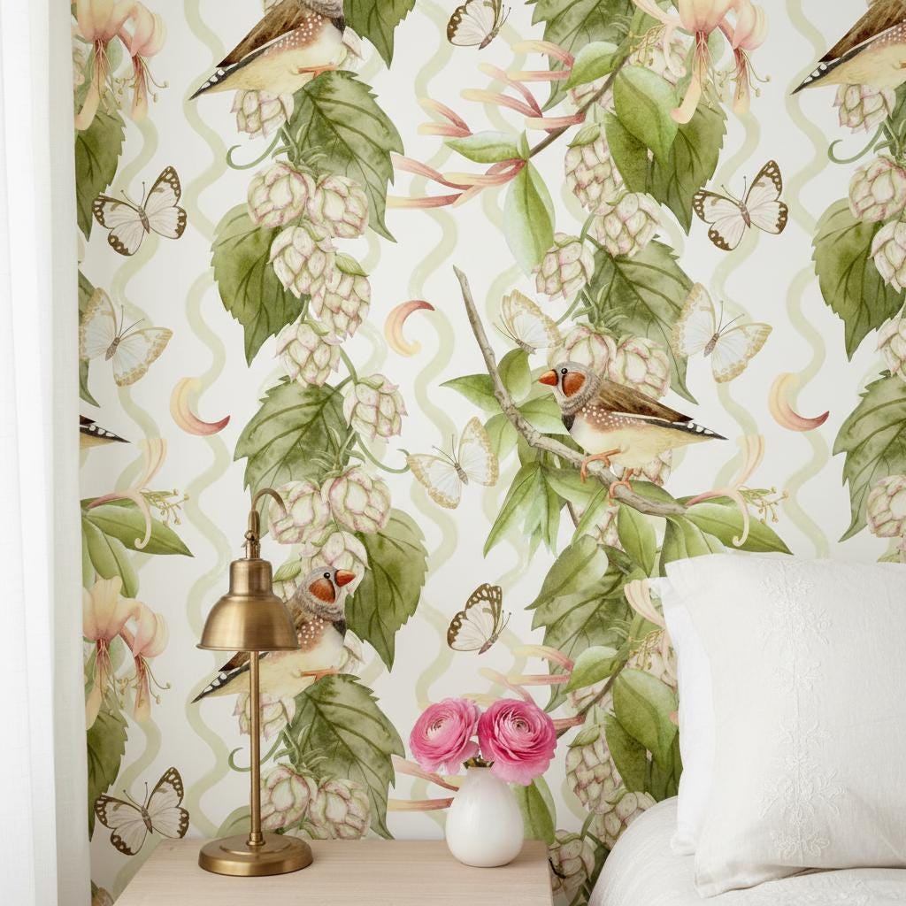 Bird and Butterfly  Wallpaper | English Garden Nursery Wallpaper