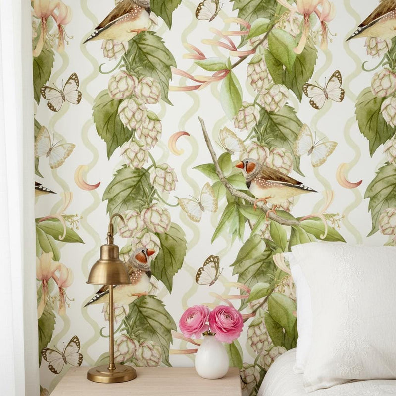 Bird and Butterfly  Wallpaper | English Garden Nursery Wallpaper