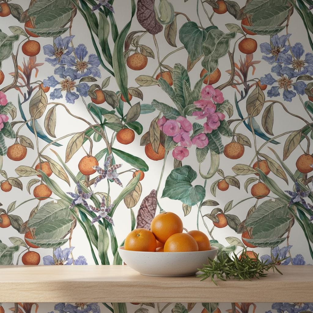 Botanical Peel and Stick Wallpaper | Floral Wall Mural | Grandmillennial Garden Wallpaper