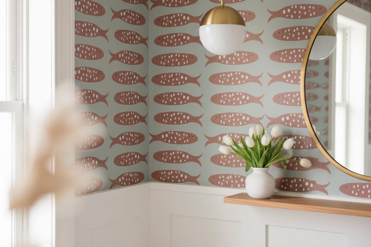 Fish wallpaper peel and stick removable  | nautical wall mural