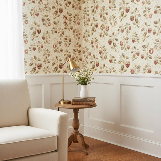 Floral Strawberry Wallpaper Vintage Botanical Farmhouse Accent Wall Mural