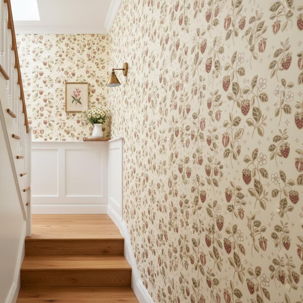 Floral Strawberry Wallpaper Vintage Botanical Farmhouse Accent Wall Mural