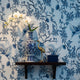 Chinoiserie crane wallpaper | navy blue botanical | bedroom living room bathroom | peel and stick removable wallpaper
