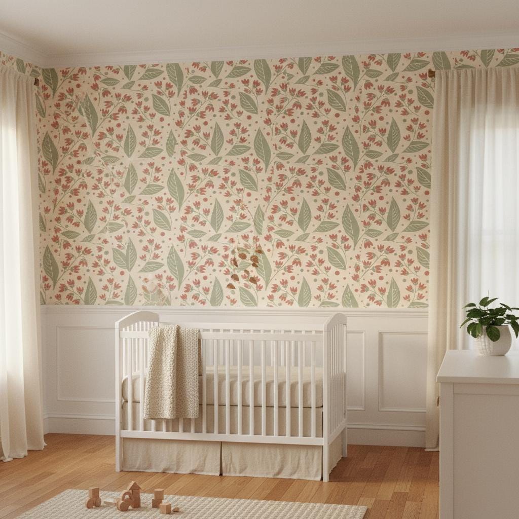 Botanical floral wallpaper, peel and stick or non-woven