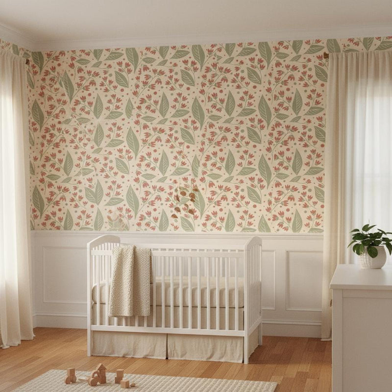 Botanical floral wallpaper, peel and stick or non-woven