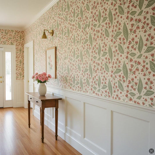 Botanical floral wallpaper, peel and stick or non-woven