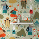 Forest animals wallpaper | sage green woodland bear fox rabbit | nursery bedroom playroom | peel and stick removable wallpaper