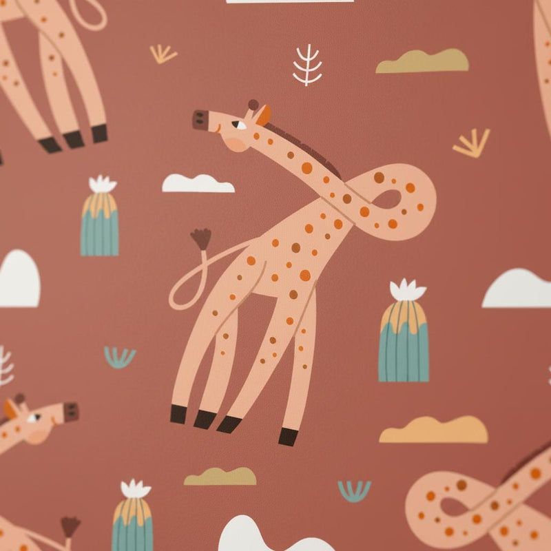 Giraffe wallpaper | terracotta boho safari desert cactus kids | nursery bedroom playroom | peel and stick removable wallpaper