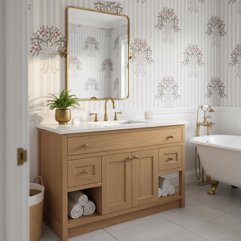 Peel and Stick Baroque Floral Wallpaper | Greige Striped Wall Mural