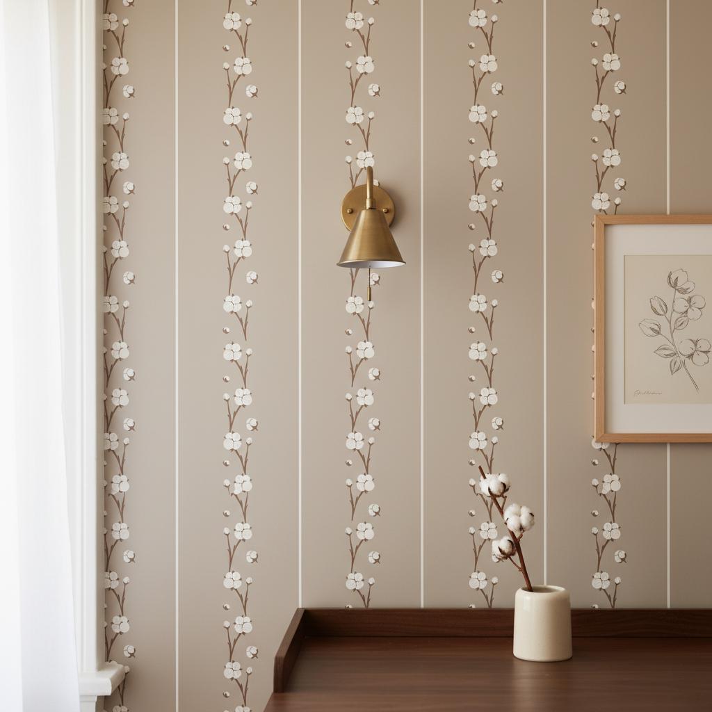 Wallpaper  Botanical Stripe | Greige Removable Wallpaper | Peel and stick or Non woven