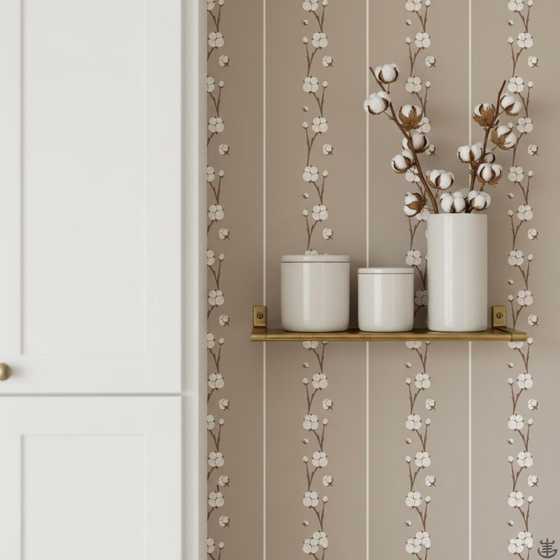 Wallpaper  Botanical Stripe | Greige Removable Wallpaper | Peel and stick or Non woven