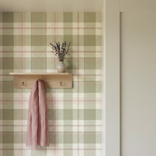 Sage Green Plaid Peel and Stick Wallpaper | Cottagecore Nursery Bedroom Farmhouse Decor