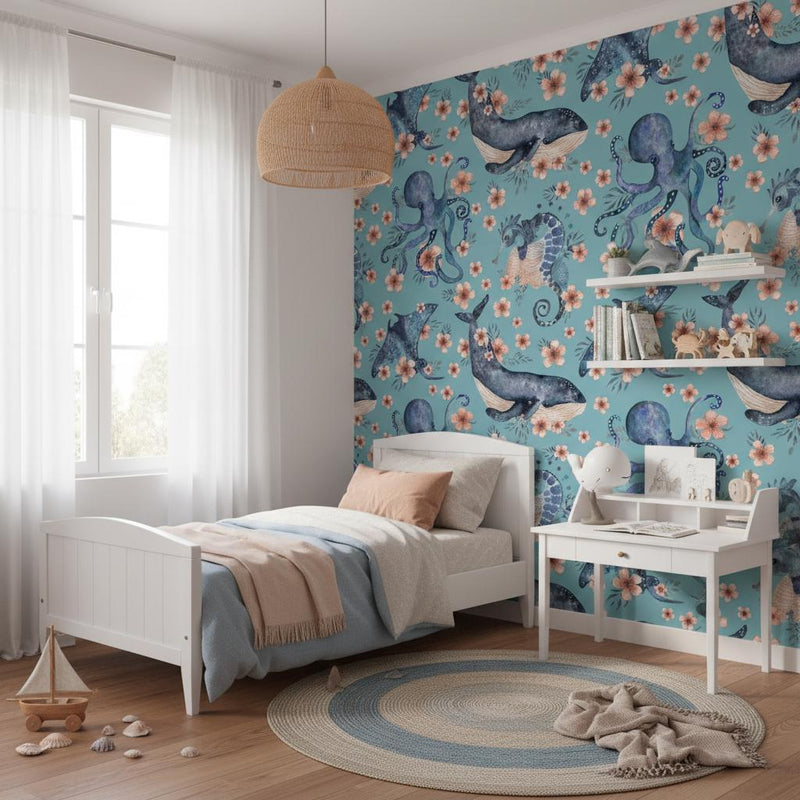 Wallpaper Ocean animals peel and stick removable wallpaper or non woven