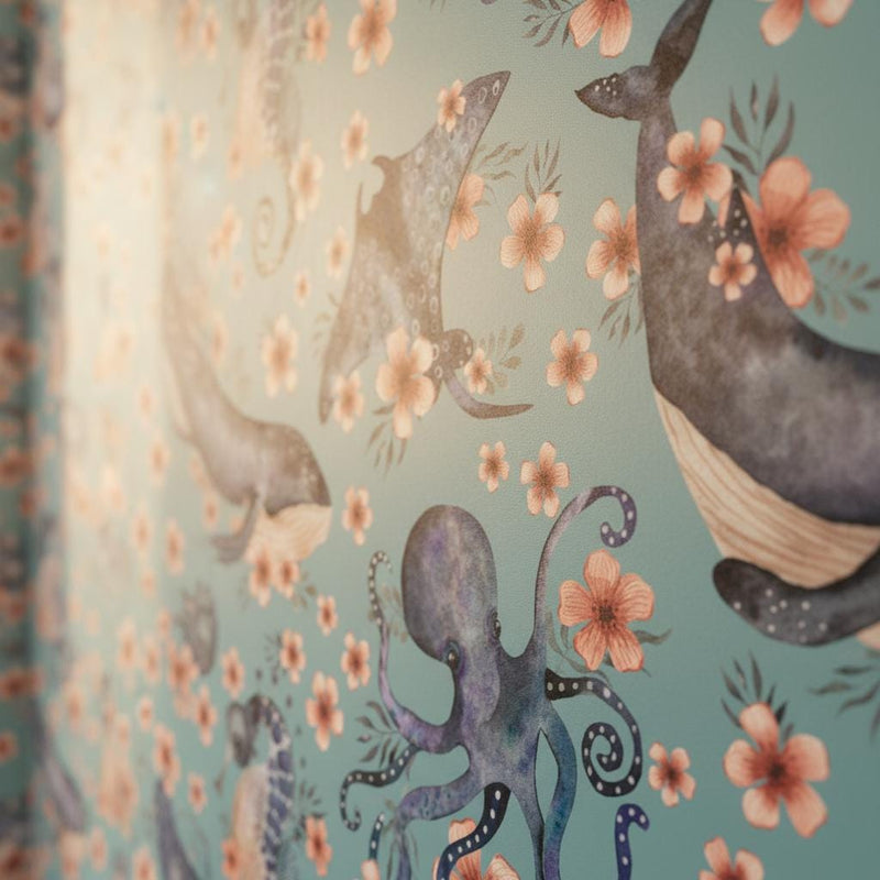 Wallpaper Ocean animals peel and stick removable wallpaper or non woven