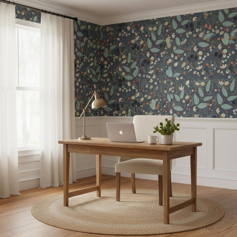Dark botanical peel and stick wallpaper |  accent wall