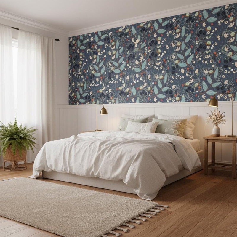 Dark botanical peel and stick wallpaper |  accent wall